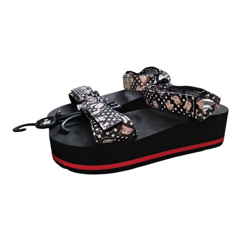 SALE! Betty Boop Black Polkadot Velcro Strappy Platform Sandals NWT